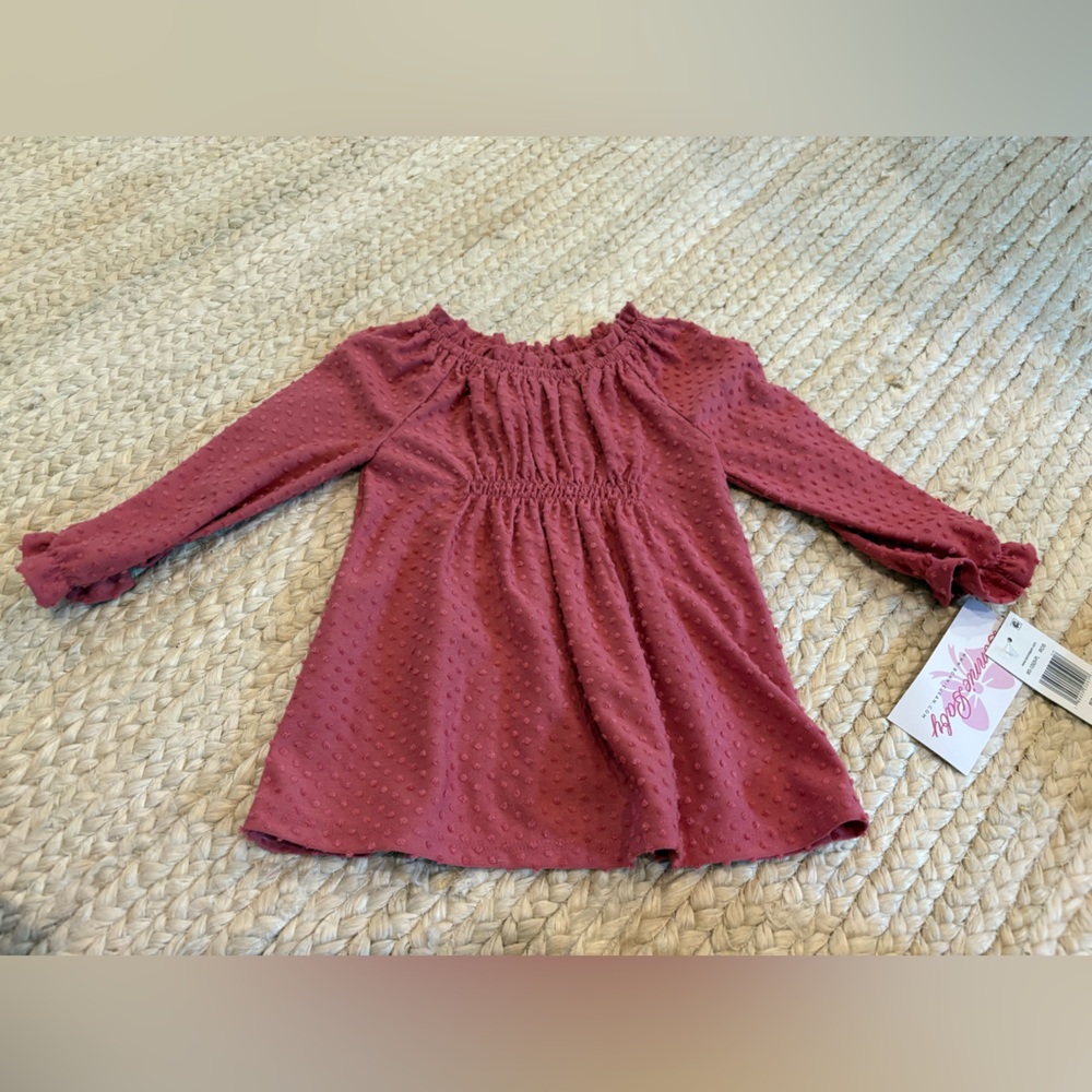 NWT 18 mo Bonnie Baby long sleeve pink dress bubble fabric, ruching details